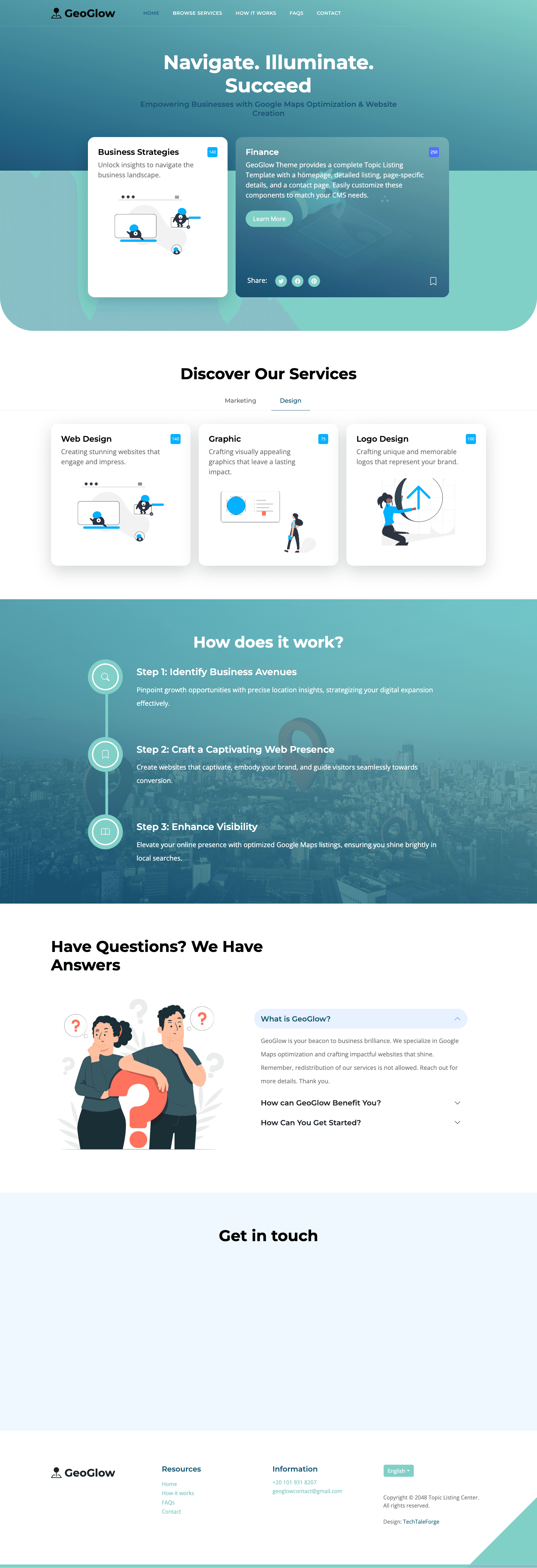 GeoGlow full-page website screenshot